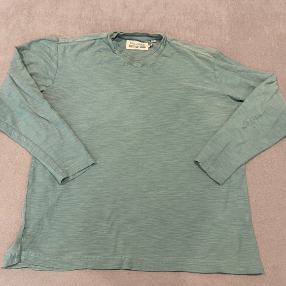 Men's Long Sleeve Heathered Seafoam Green V-Neck Cotton Shirt – Large - Picture 5 of 5